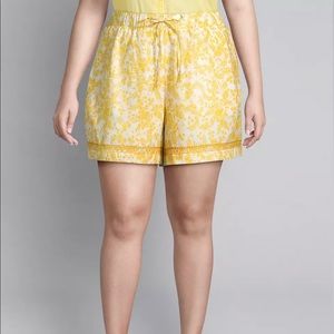 Women embroidered yellow and white shorts